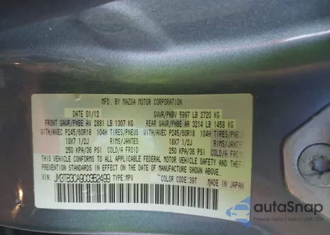 2012 Mazda Cx-9 Touring z USA, uszkodzony, nr VIN JM3TB3CA9C0352499